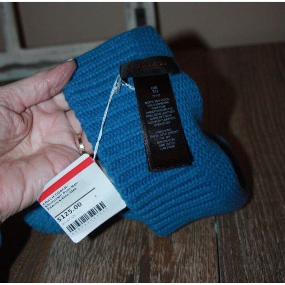 Coach Sheepskin Pom Hat Peacock Winter Hat - New - Picture 5 of 5